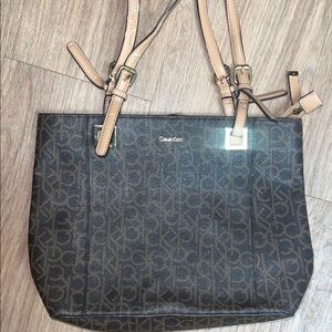 Calvin Klein Monogrammed Black and Tan Tote